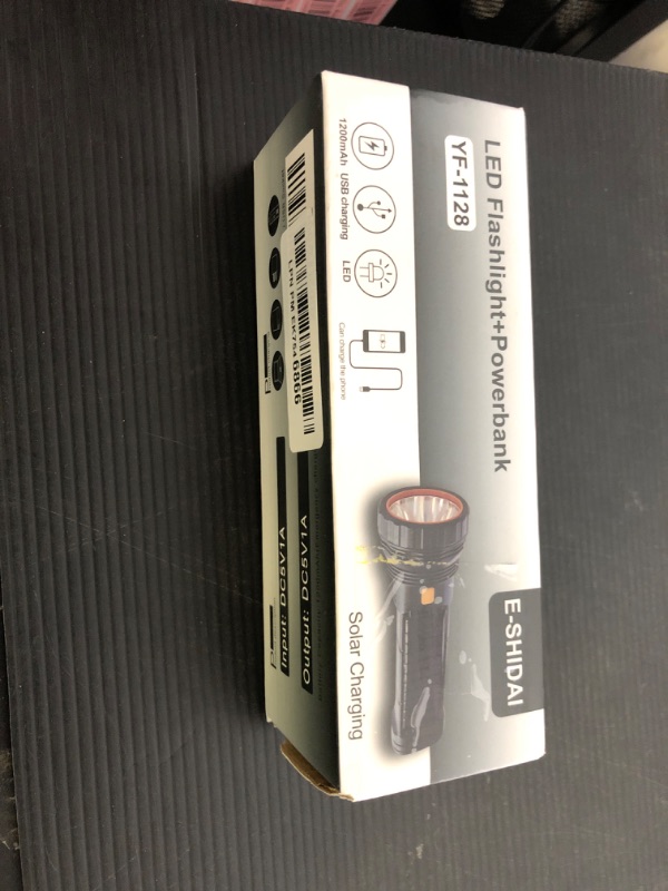 Photo 1 of E-SHIDAI Solar/Rechargeable Multi Function 1000 Lumens LED Flashlight, with Emergency Strobe Light and 1200 Mah Battery, Emergency Power Supply and USB Charging Cable, Fast Charging (1PC)
