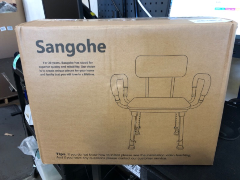 Photo 1 of Sangohe Shower Chair for Inside Shower, Shower Chair with Wood Seat Board and Back, Height Adjustable Shower Chair for Elderly and Disabled, 400 lbs Heavy Duty Shower Seat for Seniors, 796D-A