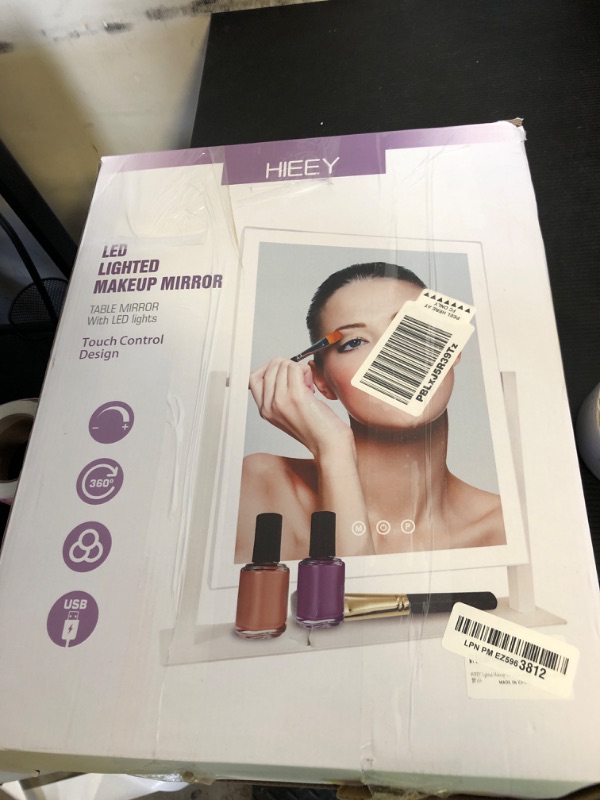 Photo 1 of HIEEY Lighted Makeup Mirror, Hollywood Vanity Mirror with Lights, Three Color Lighting Modes, and 5X Magnification Mirror, Smart Touch Control, 360°Rotation (17.3in,White,Gift Box)