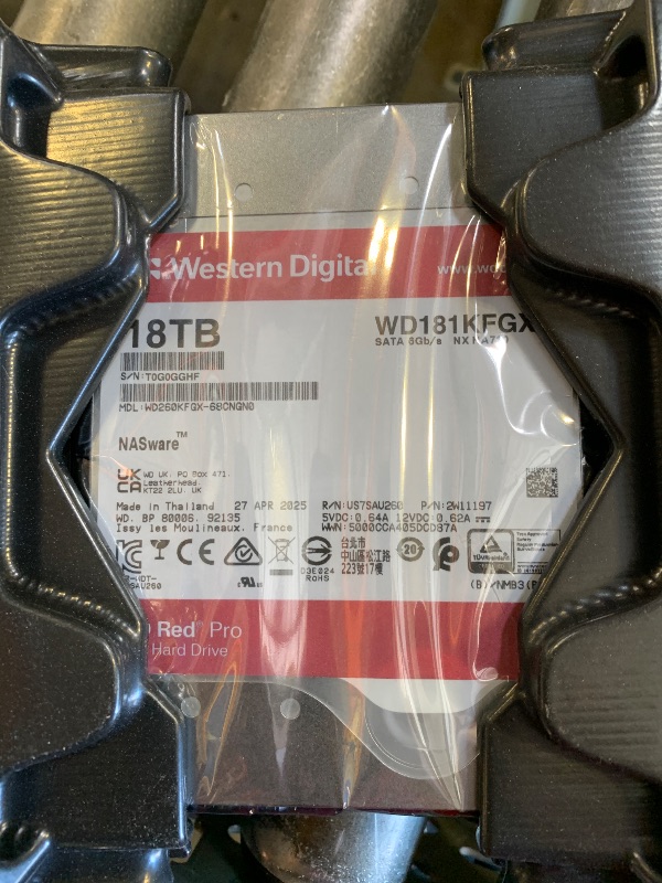 Photo 1 of Western Digital 18TB WD Red Pro NAS Internal Hard Drive HDD - 7200 RPM, SATA 6 Gb/s, CMR, 512 MB Cache, 3.5" - WD181KFGX