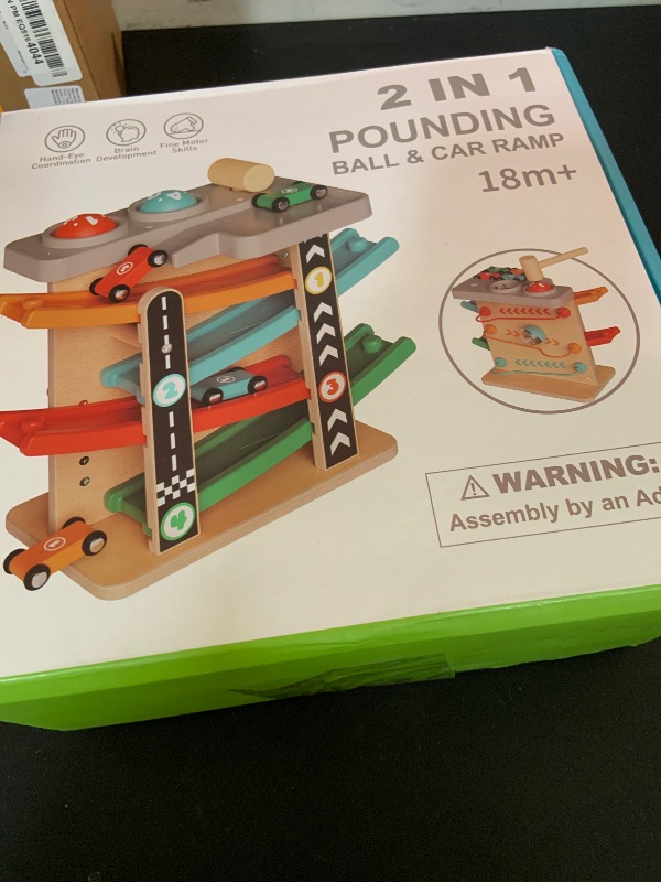 Photo 1 of Paisure Montessori Toys for 1 Year Old, Car Ramp Track Toy for Toddlers 1-3, Wooden Toy Race Track with 4 Mini Cars, 2 Dinosaur Cars, 4 Ramps, Gift for Boys Girls Christmas Birthday