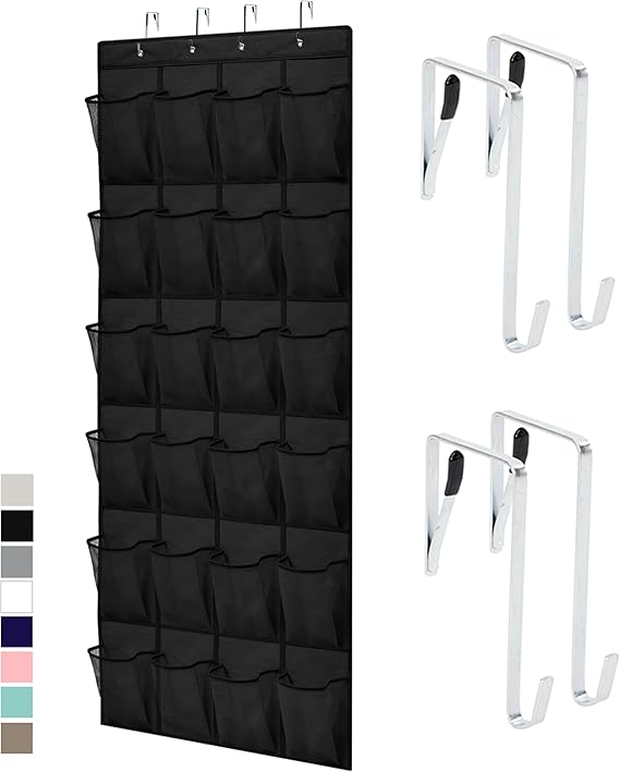 Photo 1 of Over the Door Shoe Organizer, 24 Large Breathable Mesh Pockets, Space Saving Hanging Storage Holder, Closet Rack Hanger Holds Up to 40 lbs, Hangs on Closets for Shoes, Accessories, Black