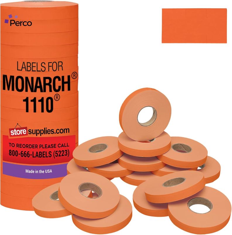 Photo 1 of Fluo. Red Pricing Labels for Monarch 1110 Price Gun - Sixteen Rolls, 17,000 Pricemarking Labels
