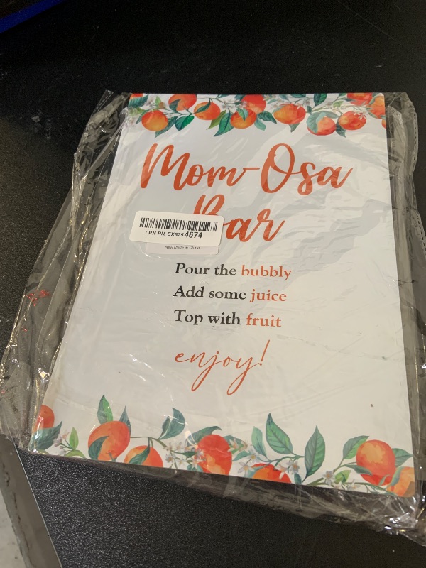 Photo 1 of Little Cutie Baby Shower Mom-osa Bar Sign, Table Decor Baby Shower Sign, Pack of 1 Wooden Tabletop Sign with Stand, Baby Shower Decoration, Gender Neutral - MG13