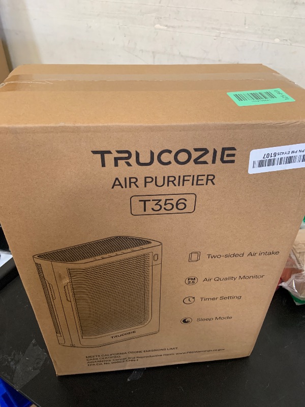 Photo 1 of Trucozie T356 Air Purifier for Home Large Room Bedroom Up to 1937 Ft² in 1 Hr With Double-sided Air Inlet, Air Quality and Light Sensors, HEPA Sleep Mode for Allergies, Dust, Smoke, Pet Hair, White