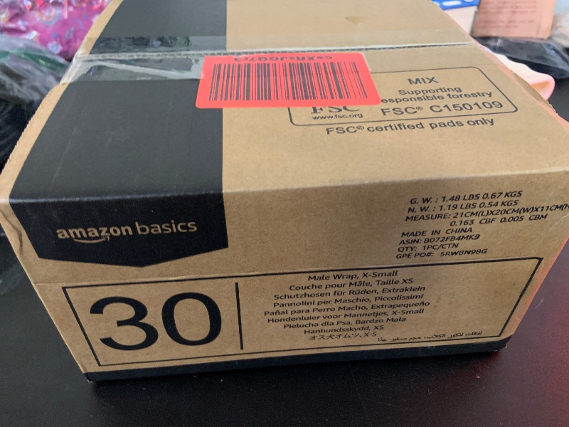 Photo 1 of Amazon Basics Male Dog Diapers, 30 Count, X-Small, Ultra Absorbent Disposable Wrap with Secure Fit, Leakproof and Comfortable