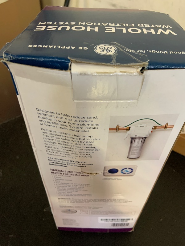 Photo 1 of GE Whole House Water Filtration System, Reduce Sediment, Rust & More, Install Kit & Accessories Included, Filter Not Included, Replace Filter (FXWTC, FXUSC, FXWPC, FXWSC) Every 3 Months, GXWH20T