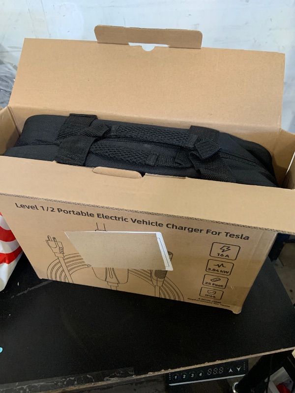 Photo 1 of SEGUMA Level 1/2 Tesla Charger, 12A/16A, 25ft Extension Cable, Dual Voltage 240V NEMA 6-20 Plug & 120V NEMA 5-15 Adapter, NACS Connector, Portable Home Electric Car EV Charger for Tesla Models Y/X/3/S