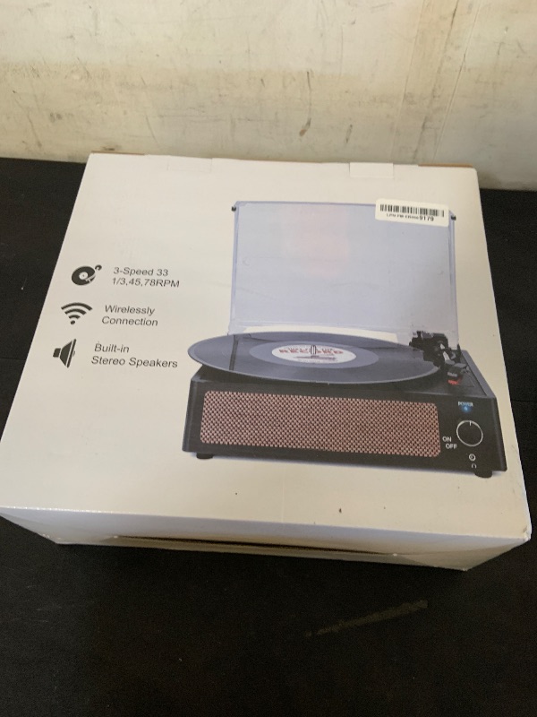 Photo 1 of Vintage Record Player with Speakers Turntable for Vinyl Records Belt-Driven Turntable 3-Speed 3 Size Wireless Playback Headphone AUX-in RCA Line LP Vinyl Players Auto Stop Wood Grey