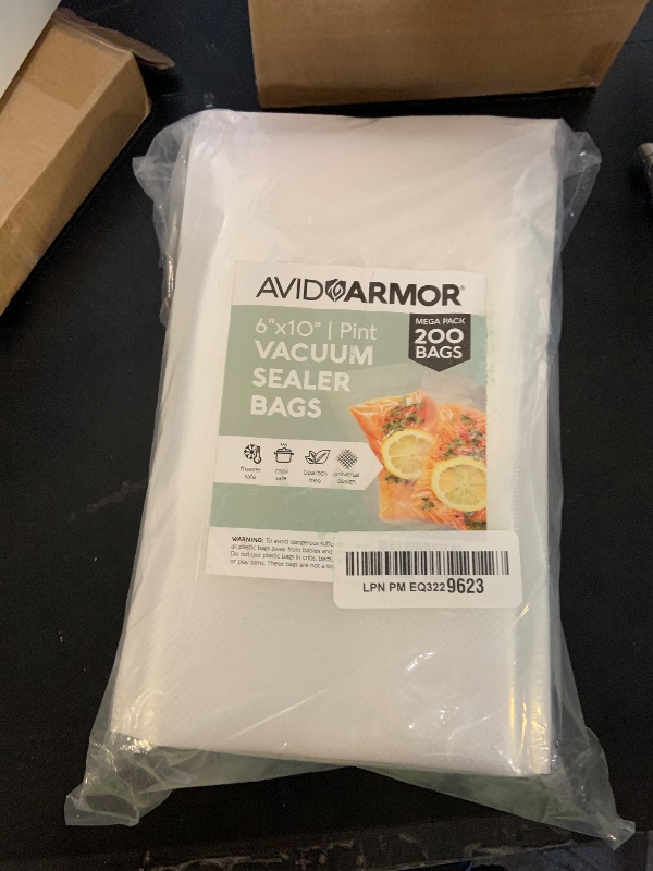 Photo 1 of Avid Armor Pre-Cut Pint Size Vacuum Sealer Bags 6x10 Inch 200 Pack - BPA Free, Heavy Duty, Commercial Grade, Compatible with FoodSaver & Seal-a-Meal, Perfect for Sous Vide & Food Storage