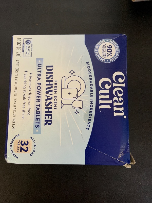 Photo 1 of Cleancult Ultra Power Dishwasher Detergent Pods for Sparkling Streak-Free Shine, All-In-One, No Plastic Waste, 32 Count