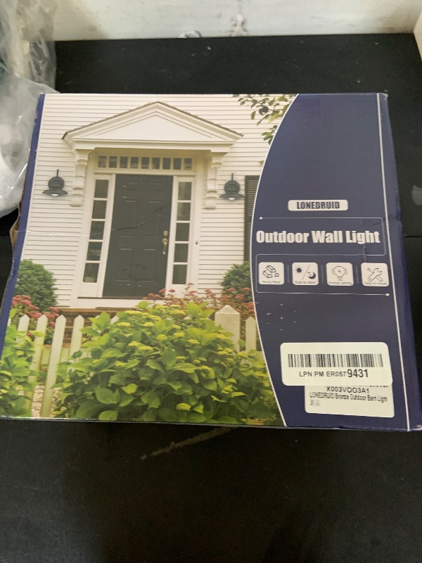 Photo 1 of LONEDRUID Dusk to Dawn Sensor Outdoor Gooseneck Barn Light Fixtures Brown Exterior Wall Sconce Lighting Modern Outside Porch Lantern Waterproof Farmhouse Wall Mount Lamp for House Garage Patio