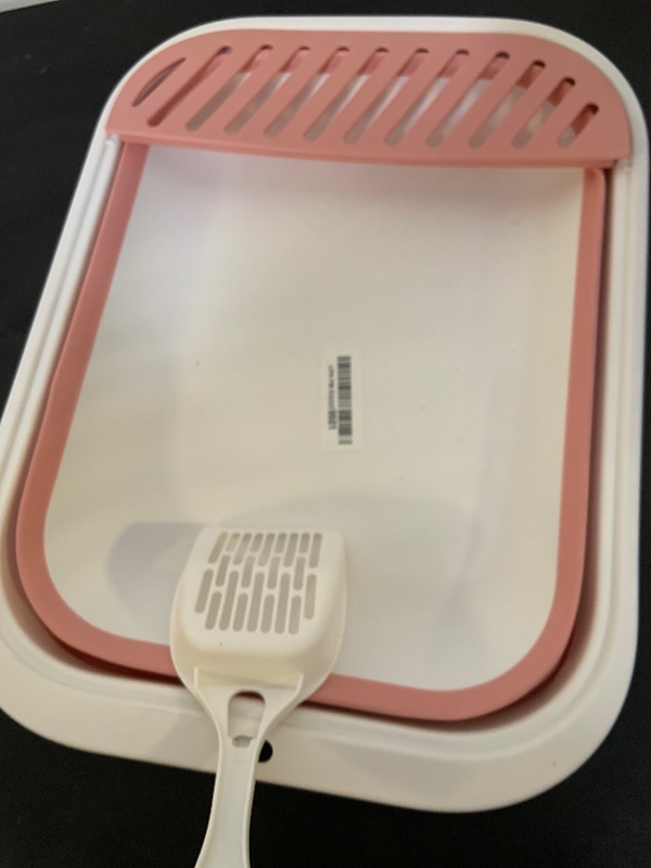 Photo 1 of Collapsible Small Cat Litter Box for Kittens Open Potty Pan Travel Foldable Waterproof Shallow Anti-Splash Removable Semi-Enclosed Kitten Kitty Puppy Small Animals Senior Pet (Pink)