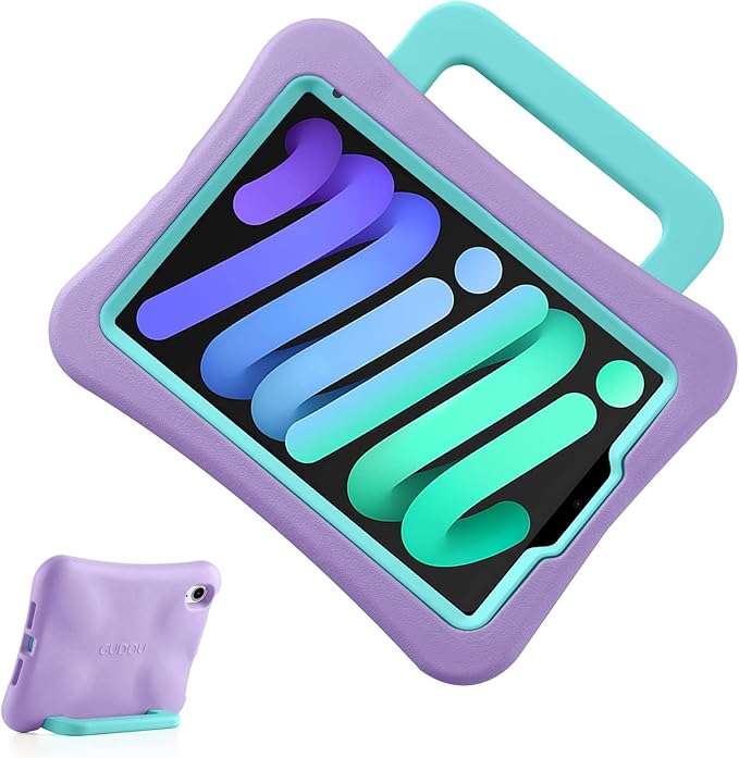 Photo 1 of Kids Case for iPad Mini 7 (A17 Pro) 2024 /iPad Mini6 2021, Light Weight Heavy Duty/Shockproof/Drop Proof with Handle/Kickstand, Child Friendly Cover for iPad Mini 7th/6th Gen 8.3inch (Purple)