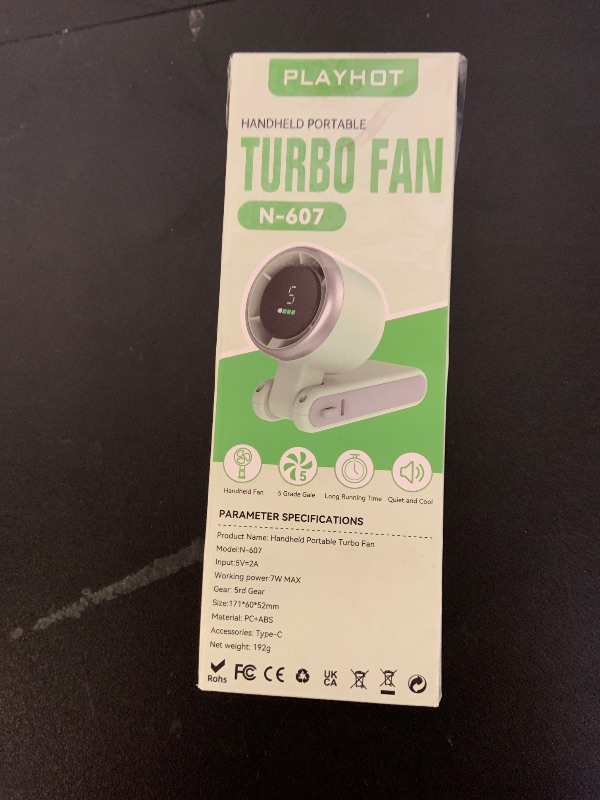 Photo 1 of PlayHot Portable Handheld Turbo Fan, 5 Gear Wind, Battery Operated, Up to 12 Working Hours, 3 IN 1 Hand Fan with Air Turbo Tech Cooling Fans for Outdoor Activities, Travel, Beach (Green)
