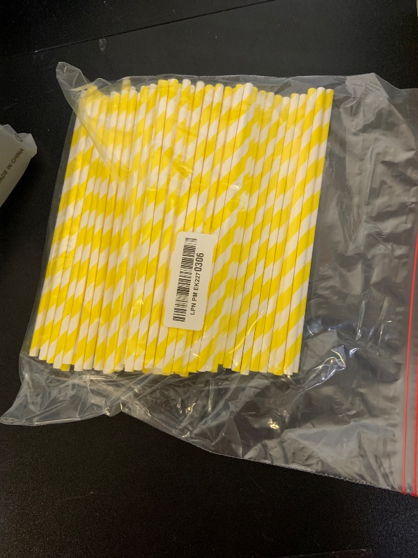 Photo 1 of PakTalk 100 Pack Disposable Paper Straws - Biodegradable Yellow Drinking Straws for Cocktails, Lemonade, Daily Use and Holiday Party (0.24" x 7.75")
