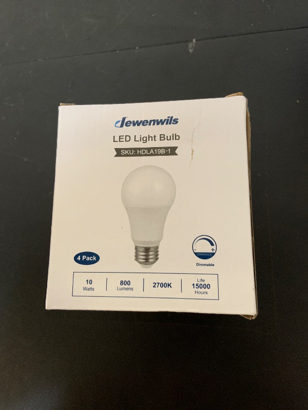 Photo 1 of DEWENWILS 4-Pack Dimmable LED A19 Light Bulb, 800 Super Bright, 2700K Soft Warm Light Bulb, 10W (60 Watt Equivalent) LED Bulb, E26 Medium Screw Base, UL Listed