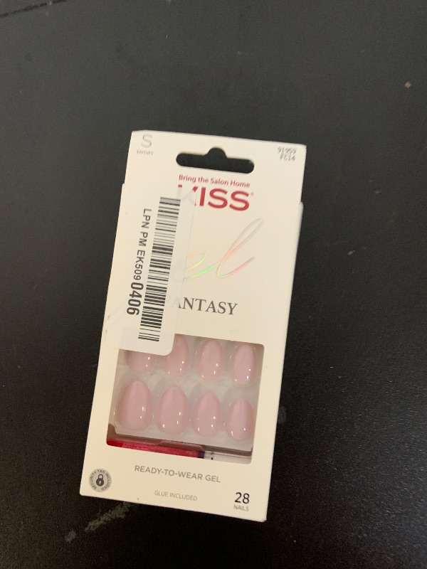 Photo 1 of KISS Gel Fantasy, Press-On Nails, Nail glue included, 'Pure Love', Light Pink, Short Size, Almond Shape, Includes 28 Nails, 2G Glue, 1 Manicure Stick, 1 Mini File