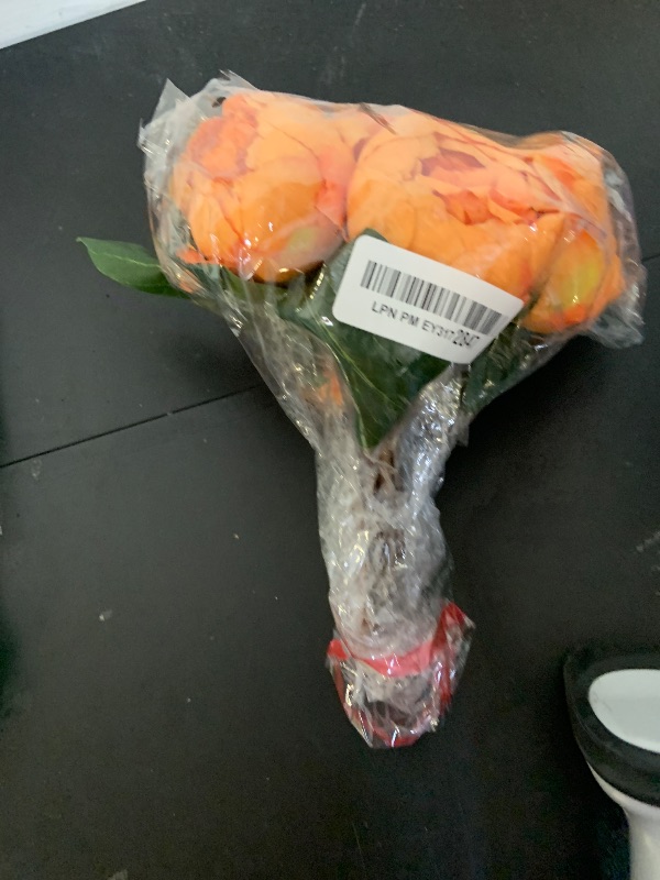 Photo 1 of Louiesya Artificial Fake Flowers Peony 7 Flower Heads Silk Flower Arrangements Wedding Bouquets Decorations Plastic Floral Table Centerpieces Home Kitchen Garden Party Décor (Orange)