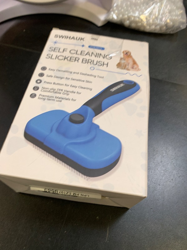 Photo 1 of Swihauk Self Cleaning Slicker Brush - Skin Friendly Deshedding Grooming Tool for Dogs & Cats, Suitable for Shedding & Haired Pets, with Pet Supplies Accessories, Blue