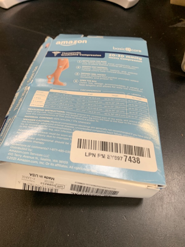 Photo 1 of Amazon Basic Care Medical Compression Stockings, 20-30 mmHg Support, Women & Men Thigh Length Hose, Open Toe, Beige, X-Large (Previously NuVein)lpnpmey8977438
