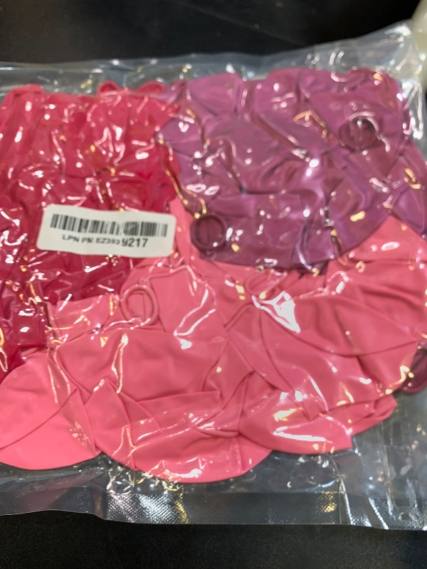 Photo 1 of RUBFAC 65 Pcs Metallic Pink Balloons, 12 Inches Hot Pink Latex Party Balloons Kit with Ribbons for Birthday, Wedding, Baby Shower, Graduation, Eucalyptus Party Decoration