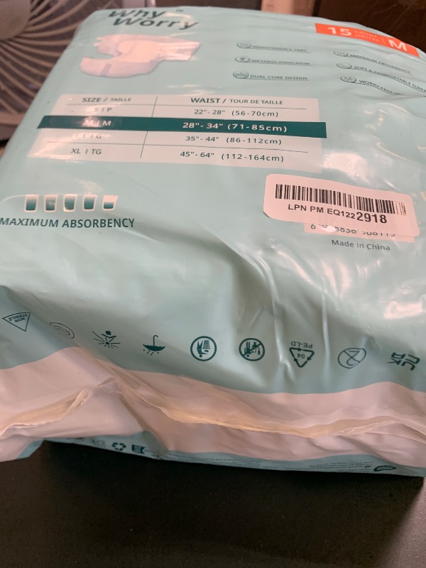Photo 1 of WhyWorry Adult Diapers with Tabs, Disposable Incontinence Briefs for Women & Men with Maximum Absorbency, Adult Briefs for Incontinence Overnight, Odor Control, Unisex, Medium, 15 Count