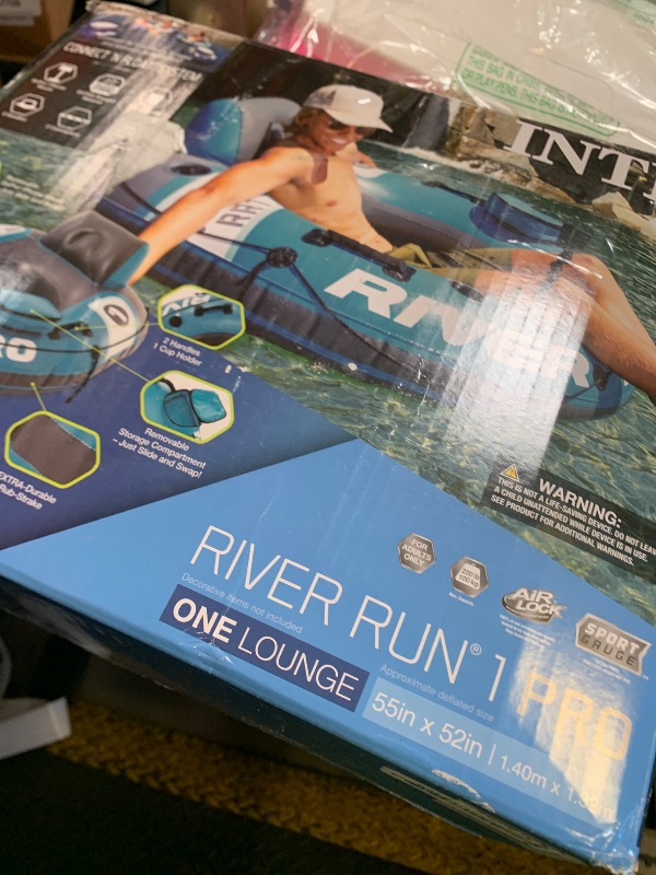 Photo 1 of INTEX 56843EP River Run 1 Pro Inflatable Floating Lounge: GoPro/Phone Mount – Built-in Cup Holder and Storage Compartment – Durable Grab Handles – Easy-to-Use Connectors – 220lb Weight Capacity