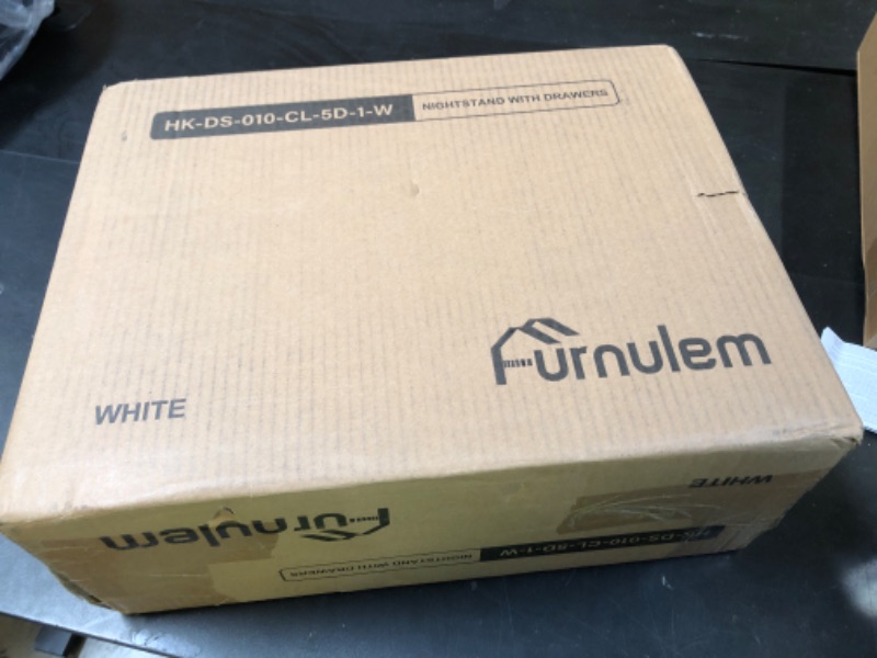 Photo 1 of Furnulem White Nightstand with 5 Storage Drawer, Tall Dresser for Bedroom with Led Light and Charging Station, Side Table Nightstand for Closet, Fabric Bins, Metal Frame, Wood Shelf(White)