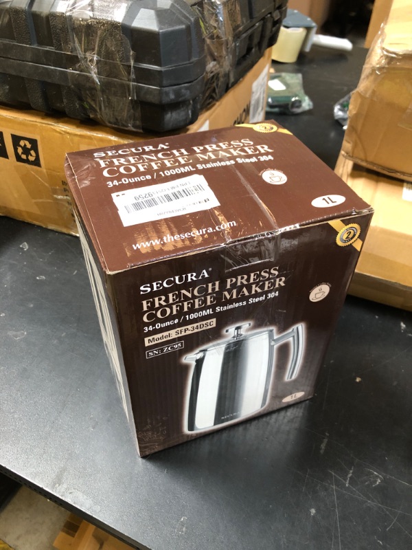 Photo 1 of Secura French Press Coffee Maker, 34-Ounce, 304 Stainless Steel Insulated Coffee Press with Extra ScreenSecura French Press Coffee Maker, 34-Ounce, 304 Stainless Steel Insulated Coffee Press with Extra Screen