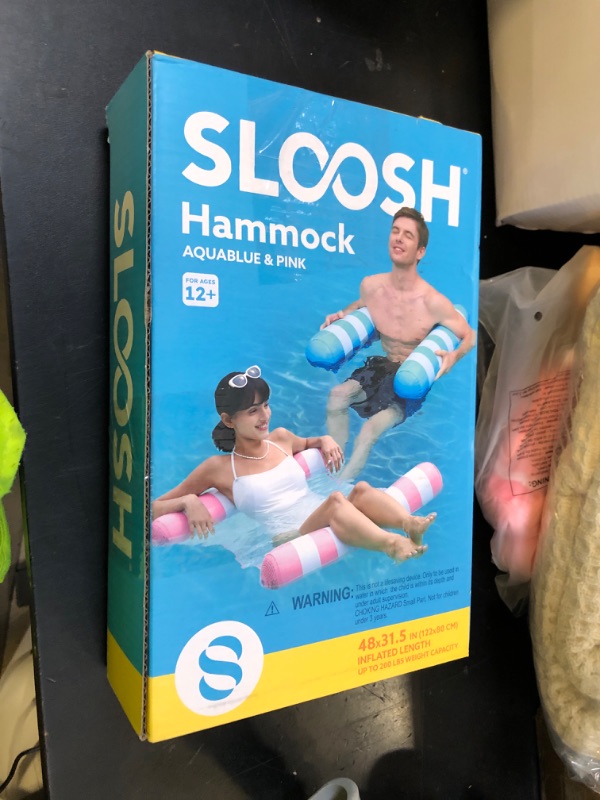 Photo 1 of SLOOSH 2 Packs Strip Type Hammock Pool Floats Adults, 4-in-1 Multi-Purpose Inflatable Pool Floats PVC Water Hammock Lounge Floaties (Aquablue, Pink)