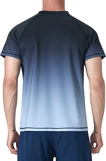 Photo 1 of Men's Swim Shirts Rash Guard Short Sleeve UPF 50+ UV Sun Protection SPF Shirt Quick Dry Swimming Fishing Water Beach T Shirts(Blue Grey Gradient,3XL)