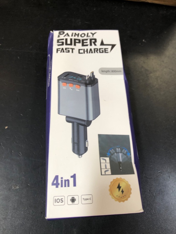 Photo 1 of [2025 Compact] Bluetooth 5.3 Car Adapter, FM Transmitter Bluetooth Car Charger, 4 in 1 Retractable Car Charger for Phone, USB C Fast Charging Adapter for RV SUV Truck, iPhone 17/16/15/14