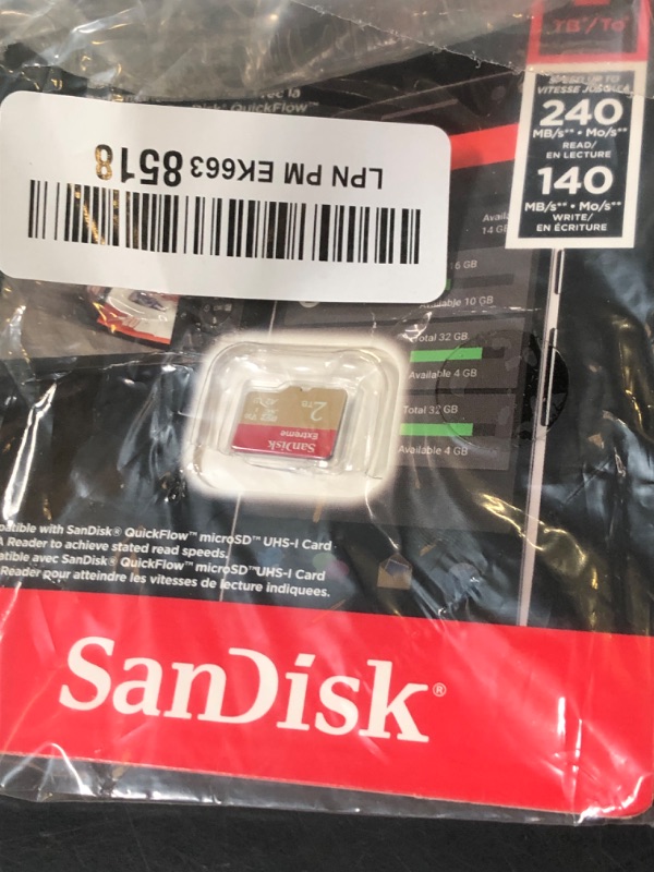 Photo 1 of SanDisk 2TB Extreme microSDXC UHS-I Memory Card with Adapter - Up to 240MB/s, C10, U3, V30, 4K, 5K, A2, Micro SD Card- SDSQXAV-2T00-GN6MA