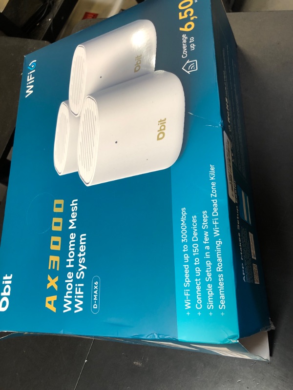 Photo 1 of DBIT AX3000 WiFi 6 Mesh Wi-Fi System | 6,500 Sq Ft Coverage & 150 Devices | Dual-Band, Seamless Roaming, Parental Controls | Replaces Wireless Router and Extender | 2 Gigabit Ports Per Unit (3-Pack)