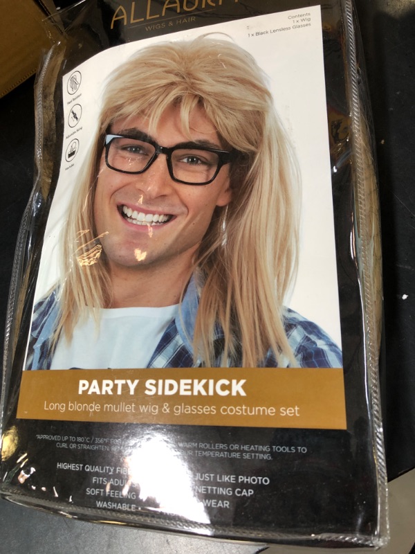 Photo 1 of ALLAURA Compatible with Garth Wig – Blonde Mullet Wig + Black Glasses for Men – 80s 90s Rocker, Punk, Heavy Metal Costume – Funny Halloween Couples Outfit, Party Cosplay, Garth & Wayne Duo Look