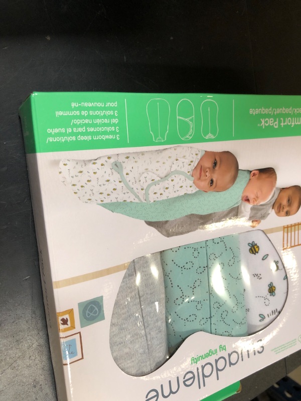 Photo 1 of SwaddleMe by Ingenuity Comfort Pack Baby Swaddle Set, Size 0-3 Months, 5-14 Pounds, Pod, Original Swaddle, Night Sack, 3pk - Little Bees