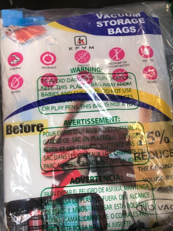Photo 1 of 10Pack Travel Space Saver Bags (4 x S, 3 x L, 3 xL), Reusable KFYM Vacuum Travel Storage Bag, Saves 75% of Storage Space, Roll-Up Compression, No Need For Vacuum Machine Or Pump