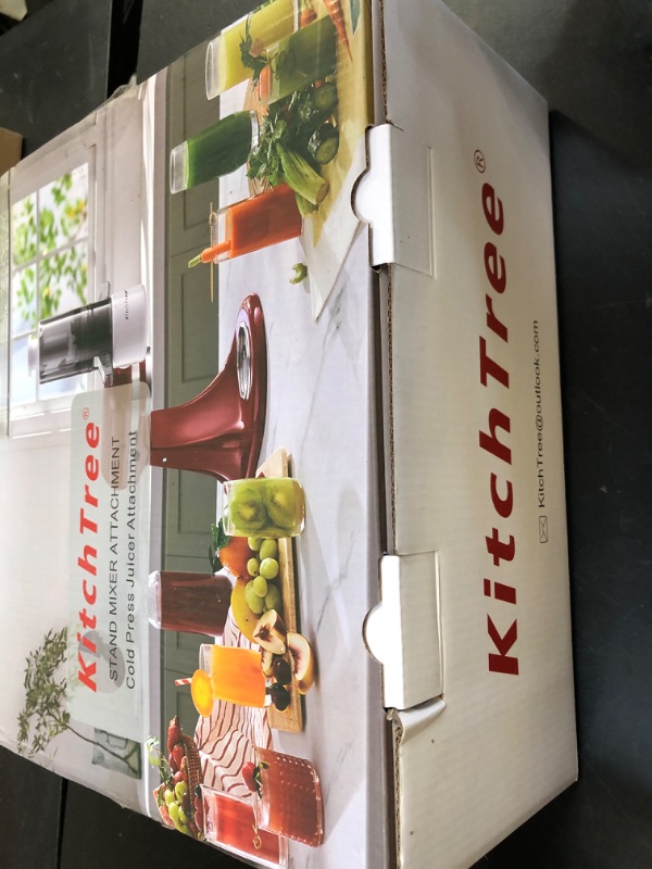 Photo 1 of KITCHTREE Masticating Juicer Attachment for KitchenAid Stand Mixer, 4.2" Large Feed Chute Fit Whole Vegetables & Fruits, Slow Cold Press Juicing, Includes 2 * 28oz capacity cups and blade replacement