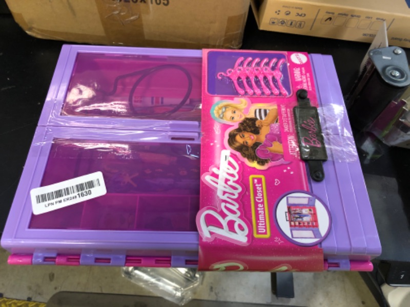 Photo 1 of Barbie Fashionistas Ultimate Closet & 6 Hangars, Purple with Fold-Out Rack & Carrying Handle, Portable Storage for Fashion Doll Clothes & Accessories