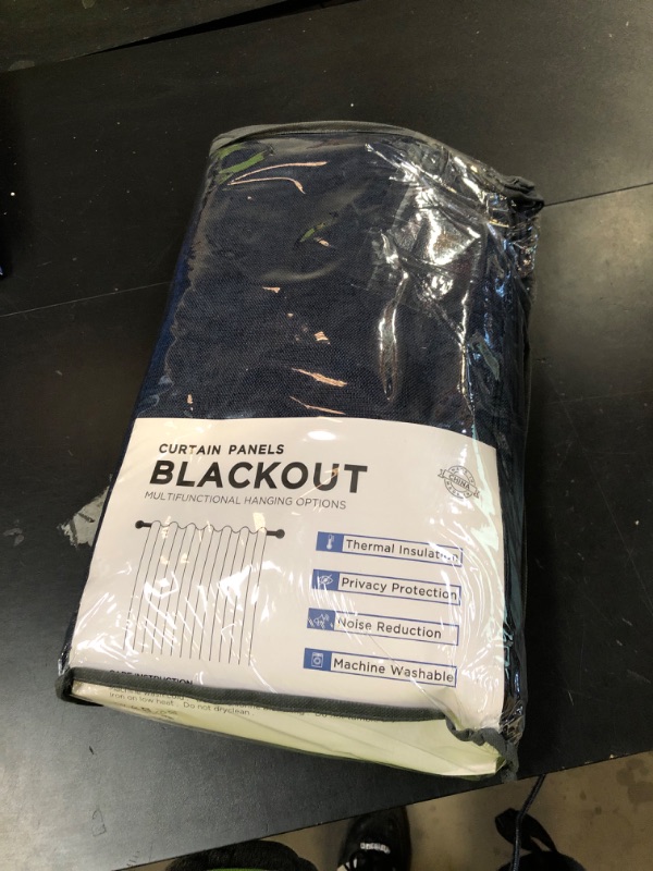 Photo 1 of 100% Blackout Shield Linen Blackout Curtains for Bedroom 120 Inches Long, Back Tab/Rod Pocket Living Room Drapes, Thermal Insulated Blackout Curtains 2 Panels Set, 50" W x 120" L, Midnight Blue