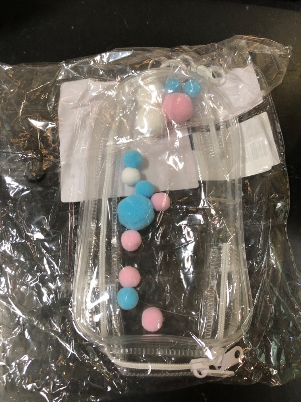 Photo 1 of Protective Case for Dolls, 7.68x4.13in Waterproof Clear Figure Display Case Accessories Plastic PVC Material Plush Protective Bag Cover with Pompoms Keychain Pouch Display Storage Box for Doll