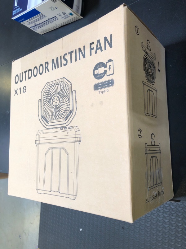 Photo 1 of Portable Misting Fans Rechargeable for Outside, Battery Powered Camping Fan Mister that Blows Cold Air, 6L Bucket, 45° Oscillating, 3 Nozzles, Remote Control, Summer Essentials Gift for Patios, Travel