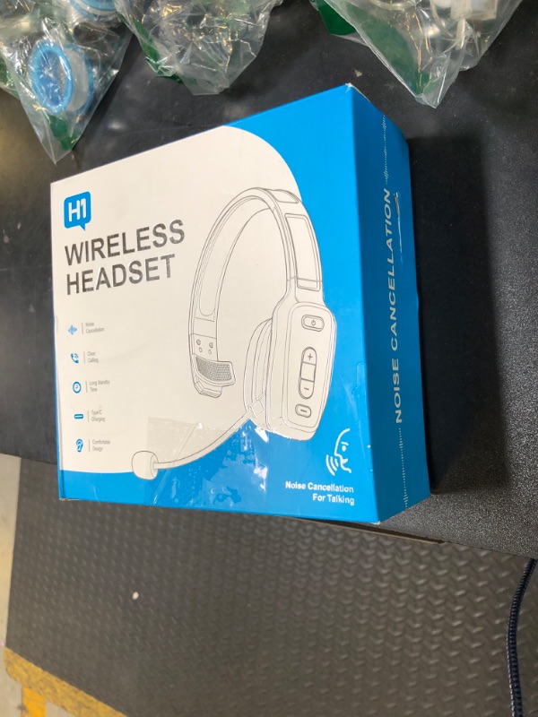 Photo 1 of LEAYU Bluetooth Headset, 60hrs Noise Canceling V5.2 Over Head Headphones, Single Ear Trucker Wireless Headset with Mic, Mute Button, Multipoint, for Phones PC Computer Truck Driver Office Work - Black