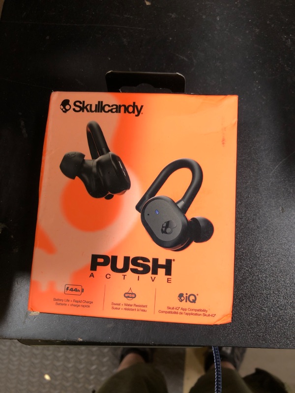 Photo 1 of Skullcandy Push Active Wireless Earbuds, Bluetooth Headphones, Noise Isolating, 44 Hrs Battery, Secure-Fit Over-Ear Hanger, Sweat and Water Resistant, Microphone for iPhone Android - True Black/Orange