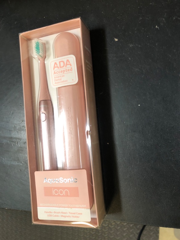 Photo 1 of Aquasonic Icon ADA-Accepted Rechargeable Toothbrush | Magnetic Holder & Slim Travel Case | 2 Brushing Modes & Smart Timers | Gentle Micro-Vibrations (Blush)