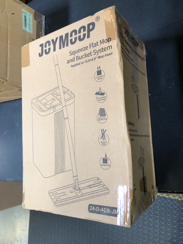 Photo 1 of JOYMOOP Mop and Bucket Set with Wringer, Flat Mops for Floor Cleaning, Wall Mop Cleaner with Long Handle, Hardwood Floor Mop with 4 Microfiber Pads