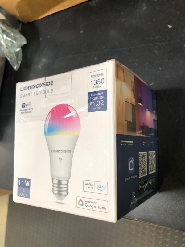 Photo 1 of Lightinginside Smart Light Bulbs 100W Equiv., 1350LM 11W Smart Bulb Works with Alexa/Google Home/Smart Life, A19 E26 RGBCW Color Changing, No Hub Required, 2.4G WiFi Bluetooth Bulb, ETL Listed, 4PCS