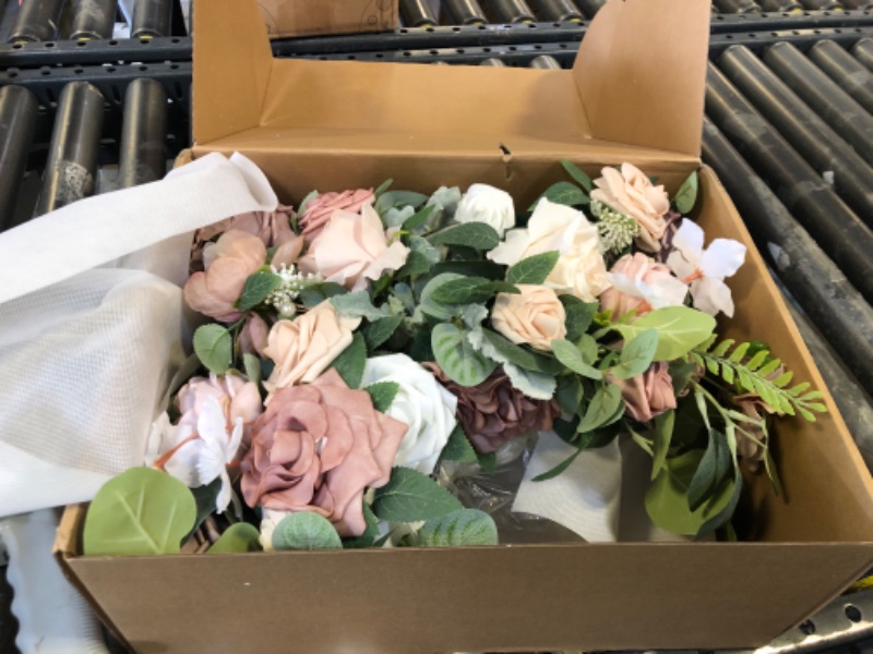 Photo 1 of Ling's Moment Dusty Rose Artificial Flowers with Vase Wedding Decor Centerpiece Flower Potted for Ceremony Reception Tabletop Desk Flowers Mantel Archway Aisle, Fake Flowers Set of 2