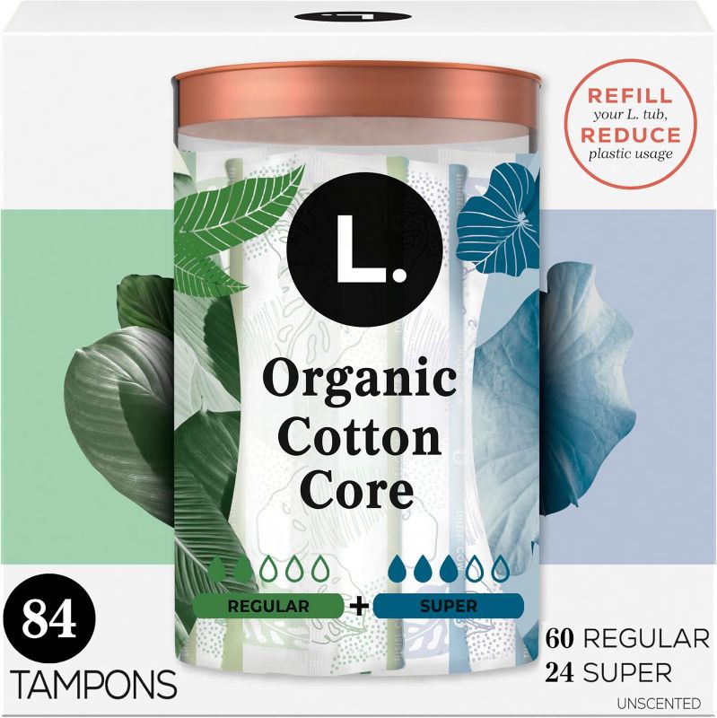 Photo 1 of L. Ultra Thin Pads for Women, Overnight Absorbency, Organic Cotton Top Layer, Unscented Pads with Wings, 96 Count (4 Packs of 24)